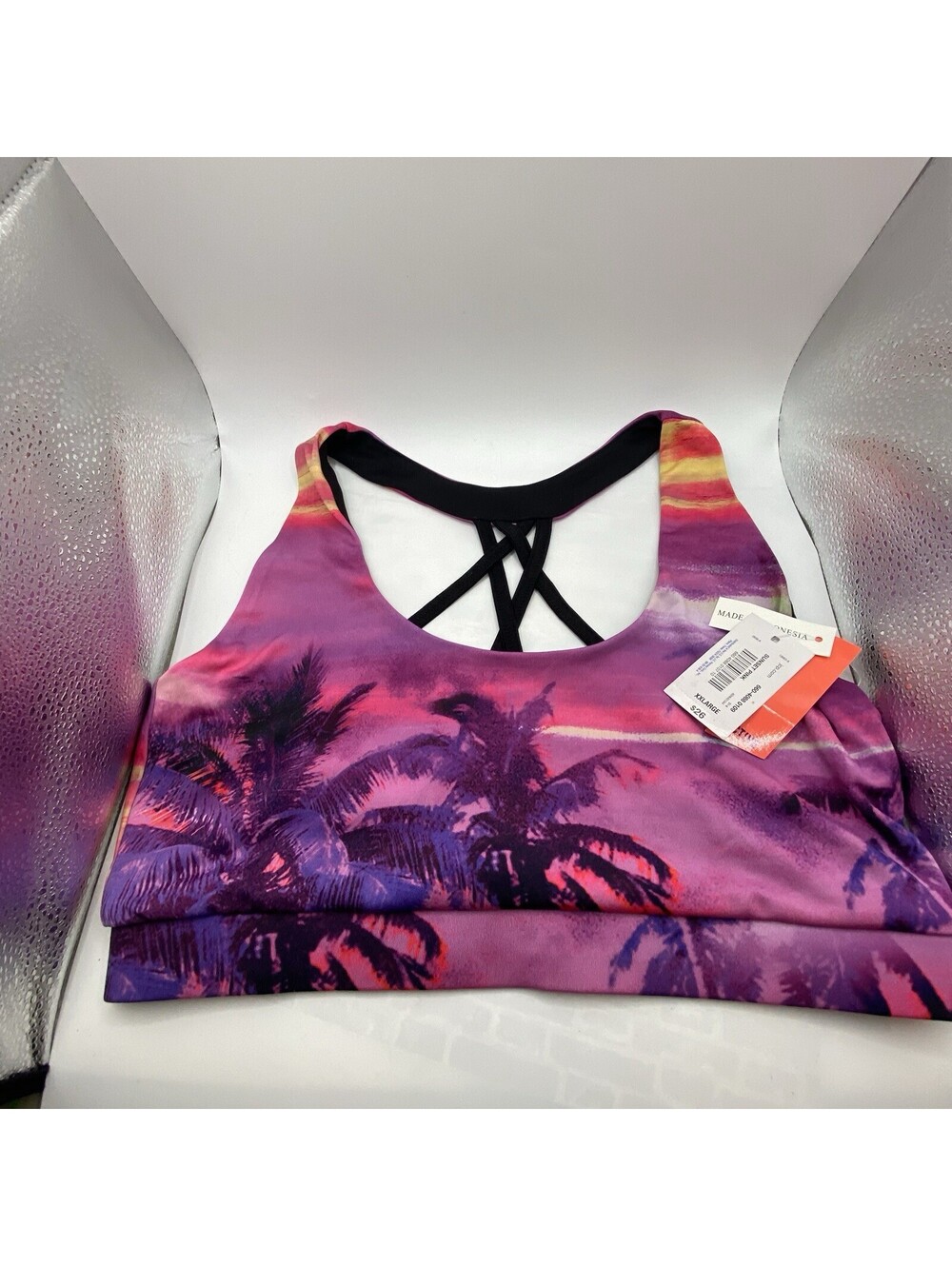 Sports Bra Purple Tropical Sunset City Streets XXL New With Tags